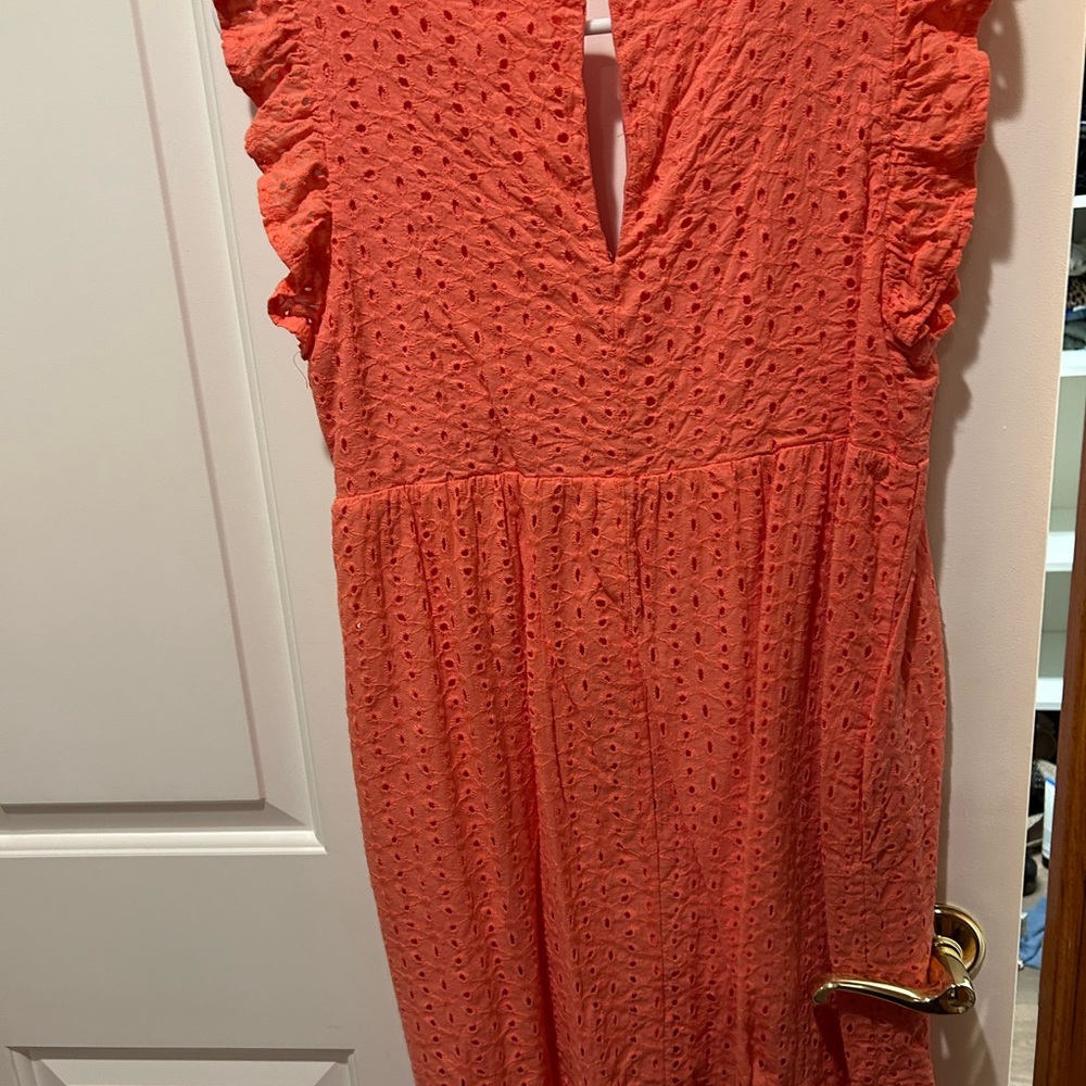Coral Eyelet Ruffle Sleeve Dress